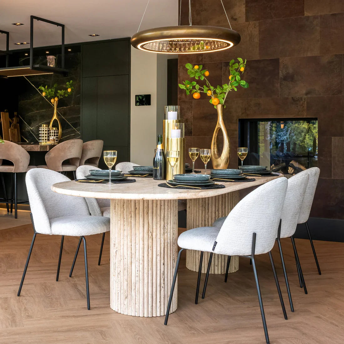Large Oval Travertine Dining Table