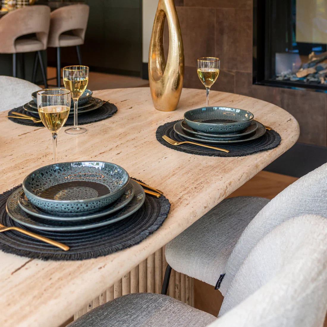 Large Oval Travertine Dining Table
