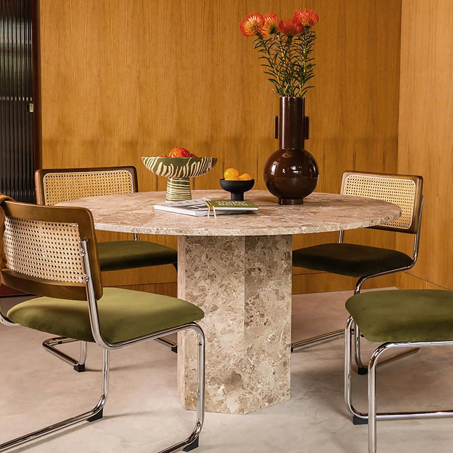 4 Seat Round Latte Marble Dining Table