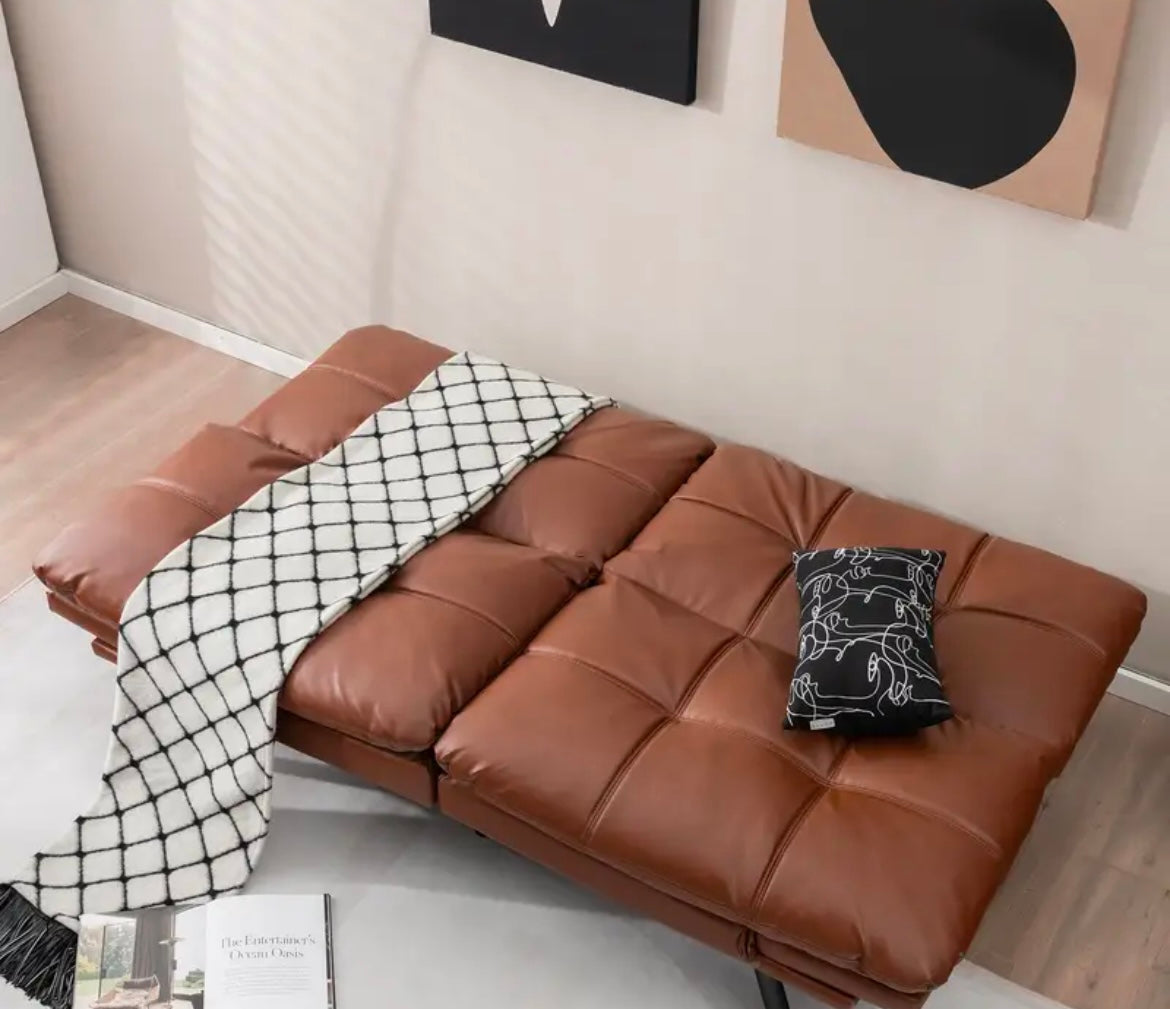 2 Seat Convertible Brown Loveseat Sofa Bed Memory Foam