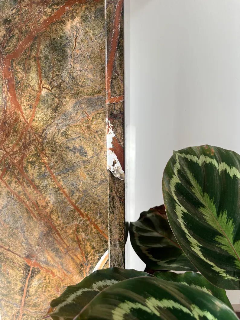 Brown Marble Forest Console Table, T Shape Base