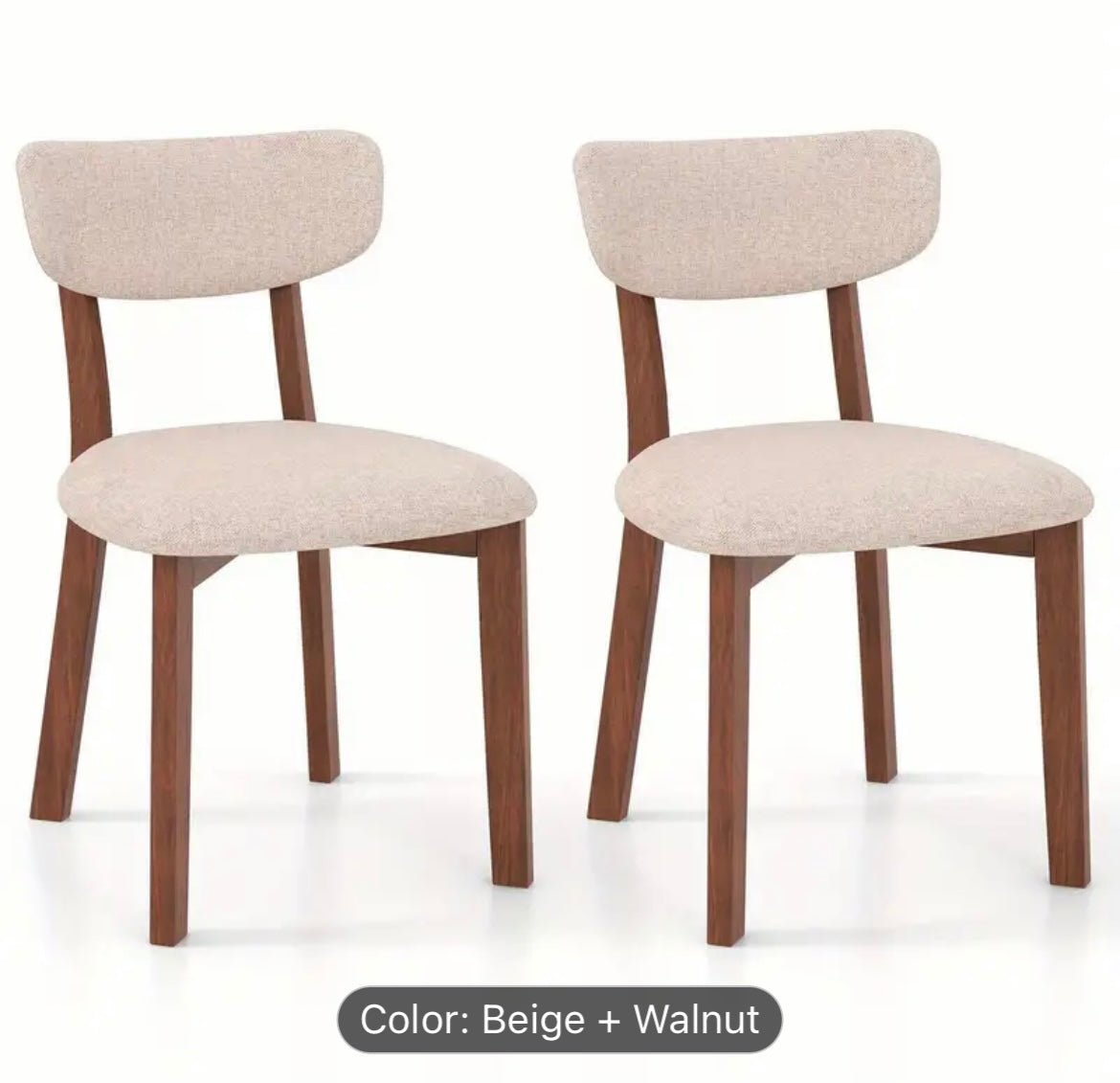 Set of 2 Walnut and Beige Mid-Back Armless Side Chair