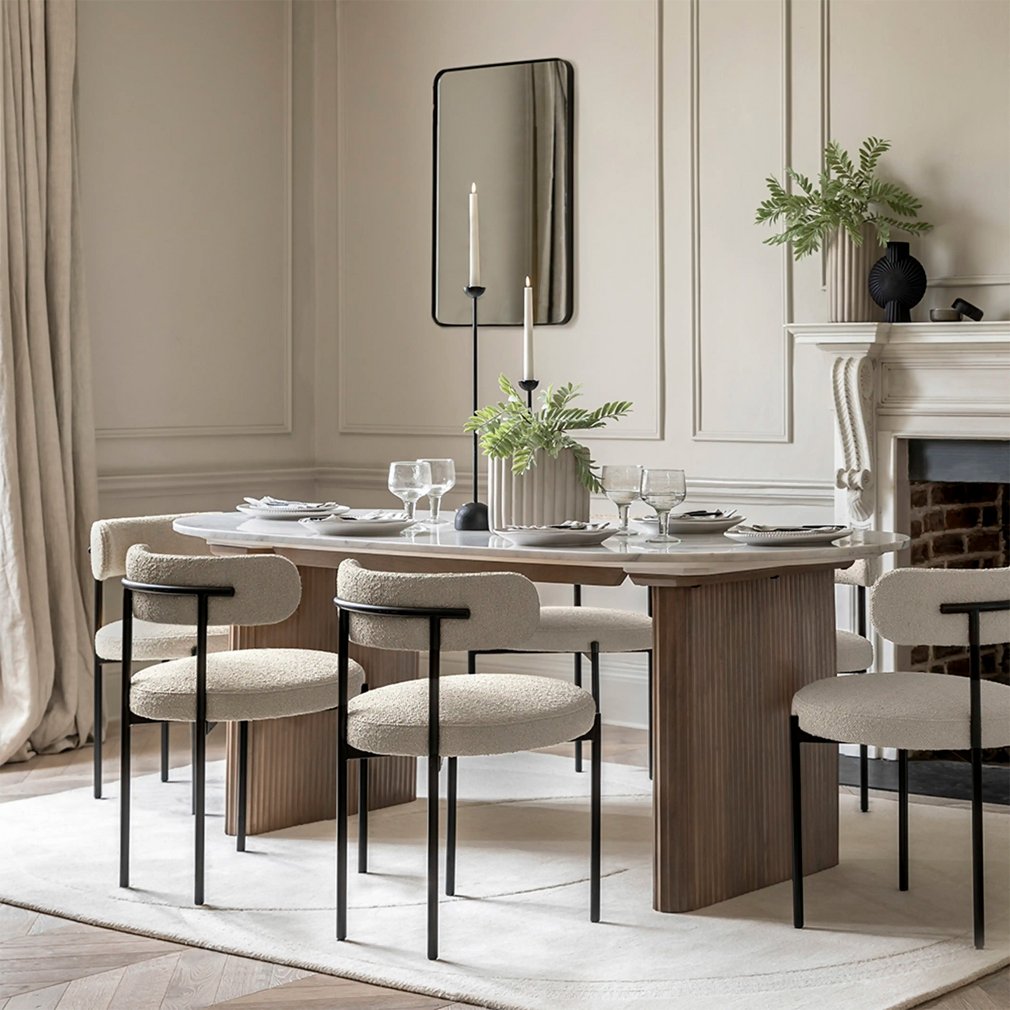8 Oval White Marble Top Dining Table with Mango Wood Legs