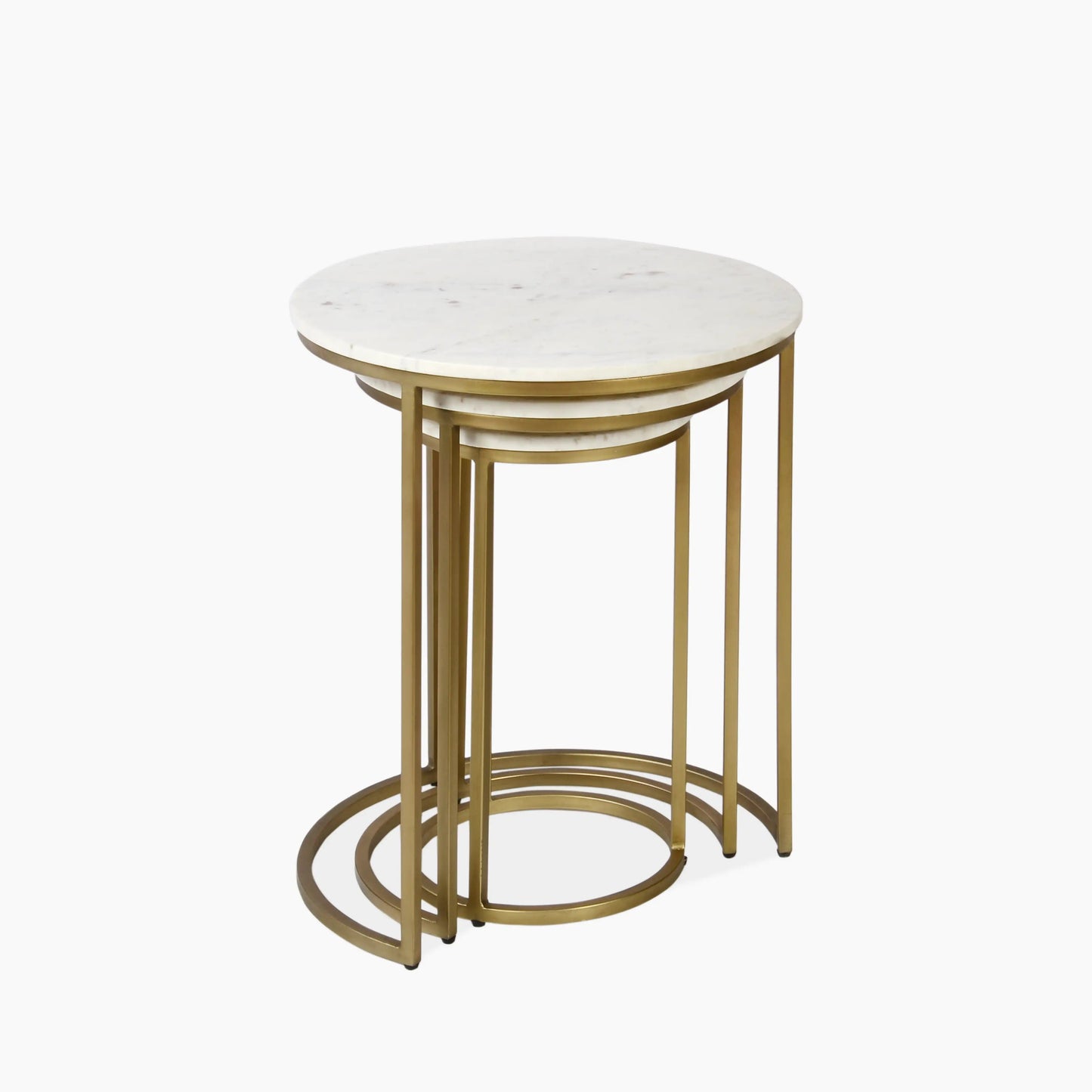 Set Of 3 Round White Marble Top Nesting Side Tables With Gold Legs