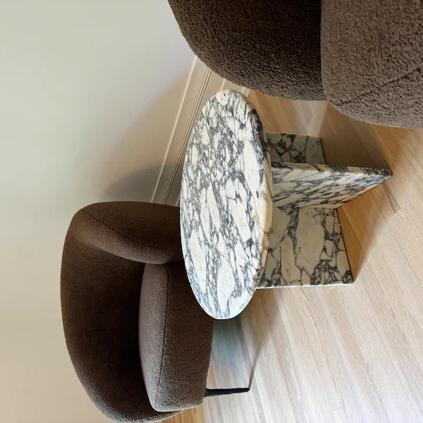 Soho Calacatta Viola Marble Round Top Coffee Table Handmade from Real Marble