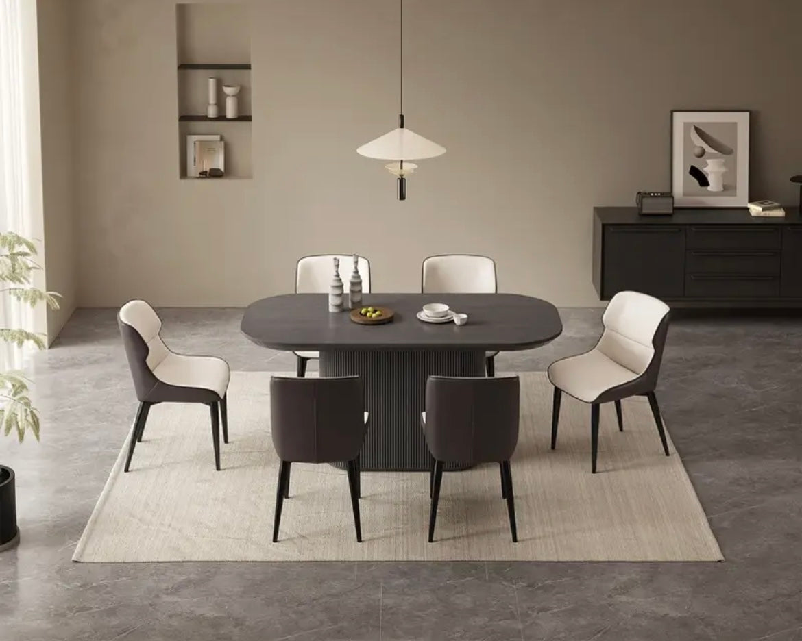 Cotswolds Modern Pedestal Oval Grey Dining Table for 4-6 People - Hardwood Design with Sleek Black Finish