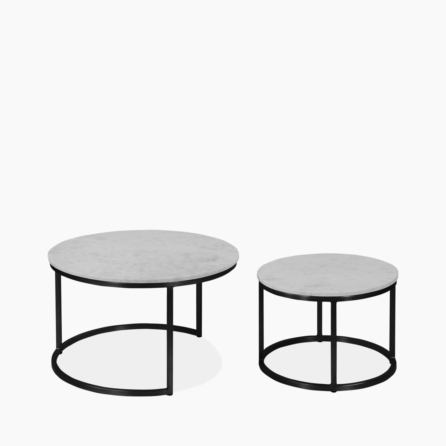 Set of Two Round Marble Top Nesting Tables with Black Round Base