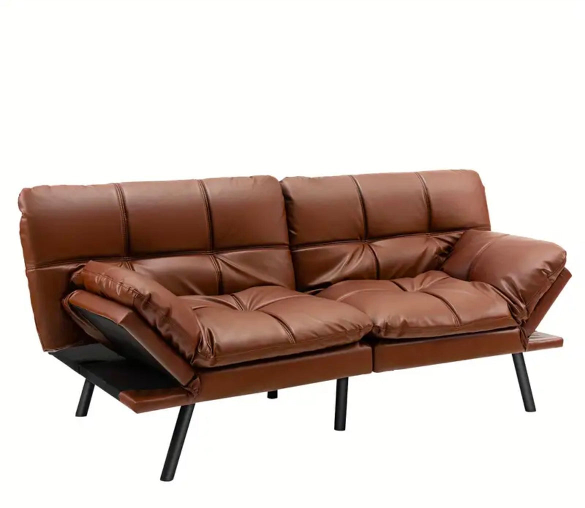 2 Seat Convertible Brown Loveseat Sofa Bed Memory Foam