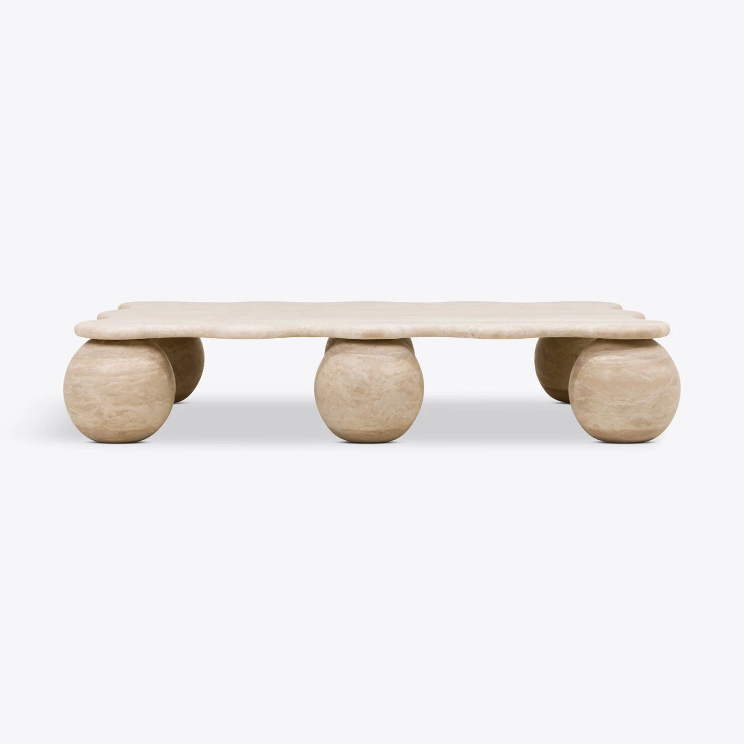Travertine Sphere Base, Rectangle Shaped Coffee Table
