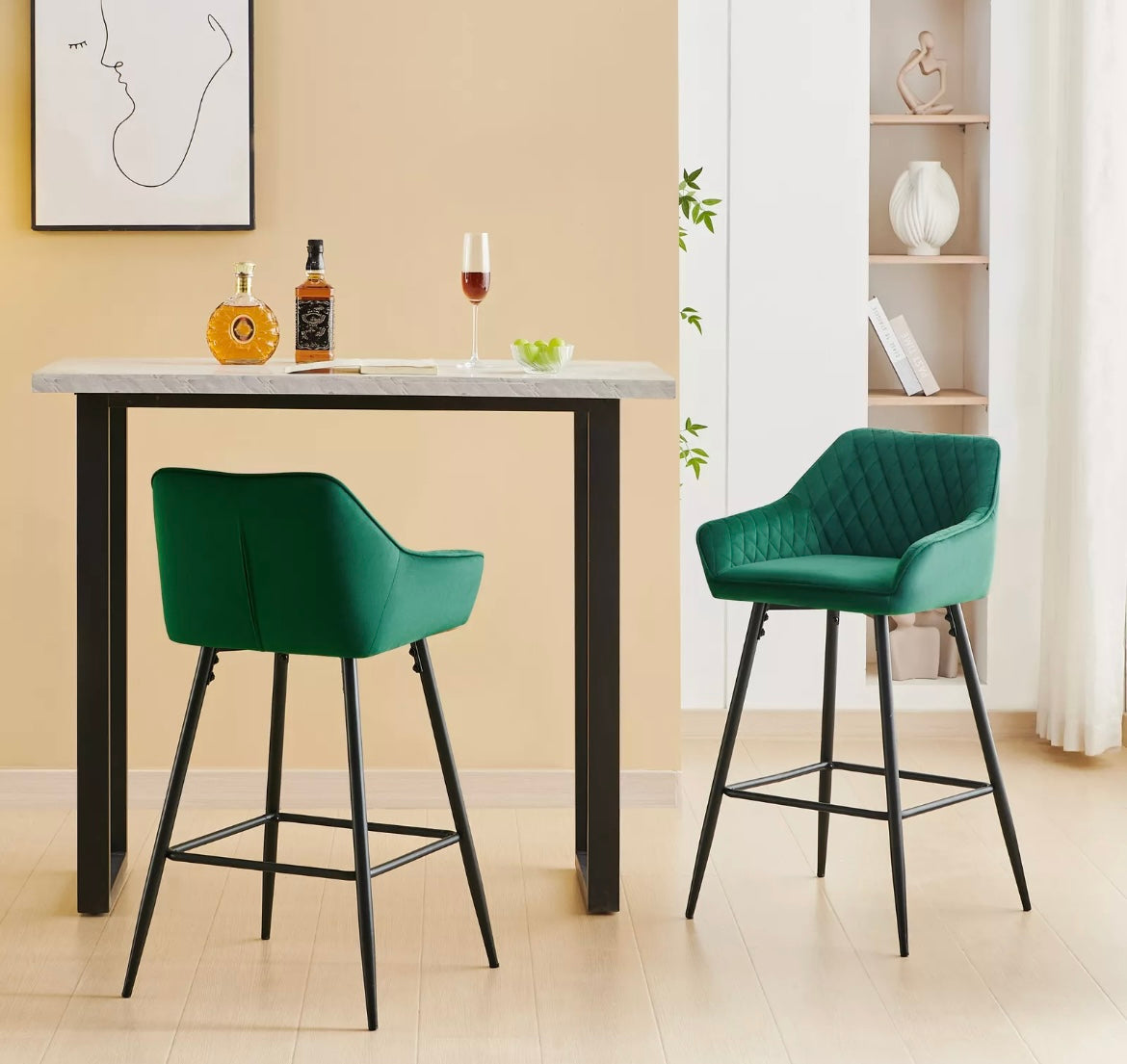 Sets of 2 Velvet High Chairs , Kitchen Island Stools