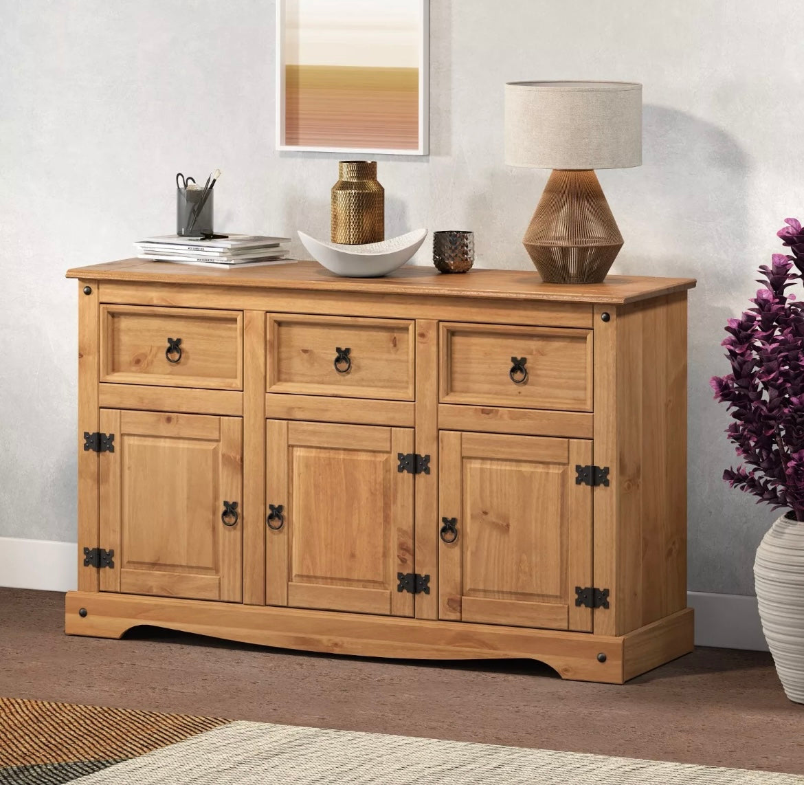 Large Traditional Wooden Sideboard with 3 Doors and 3 Drawers