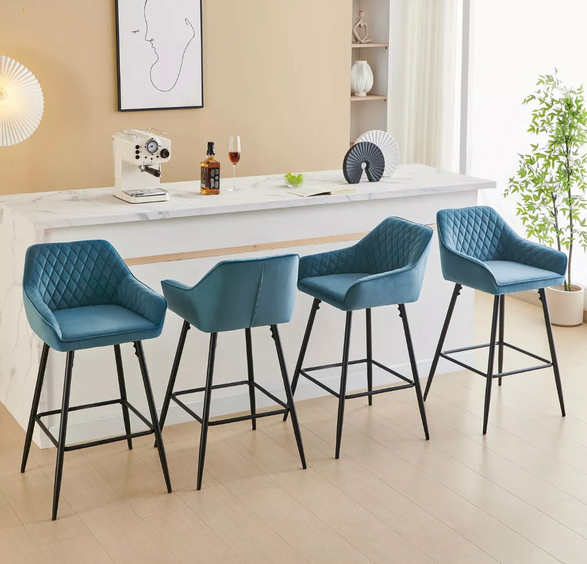 Sets of 2 Velvet High Chairs , Kitchen Island Stools
