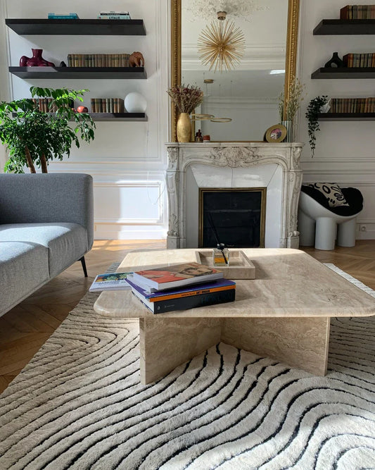 Handcrafted Travertine Square Roman Coffee Table
