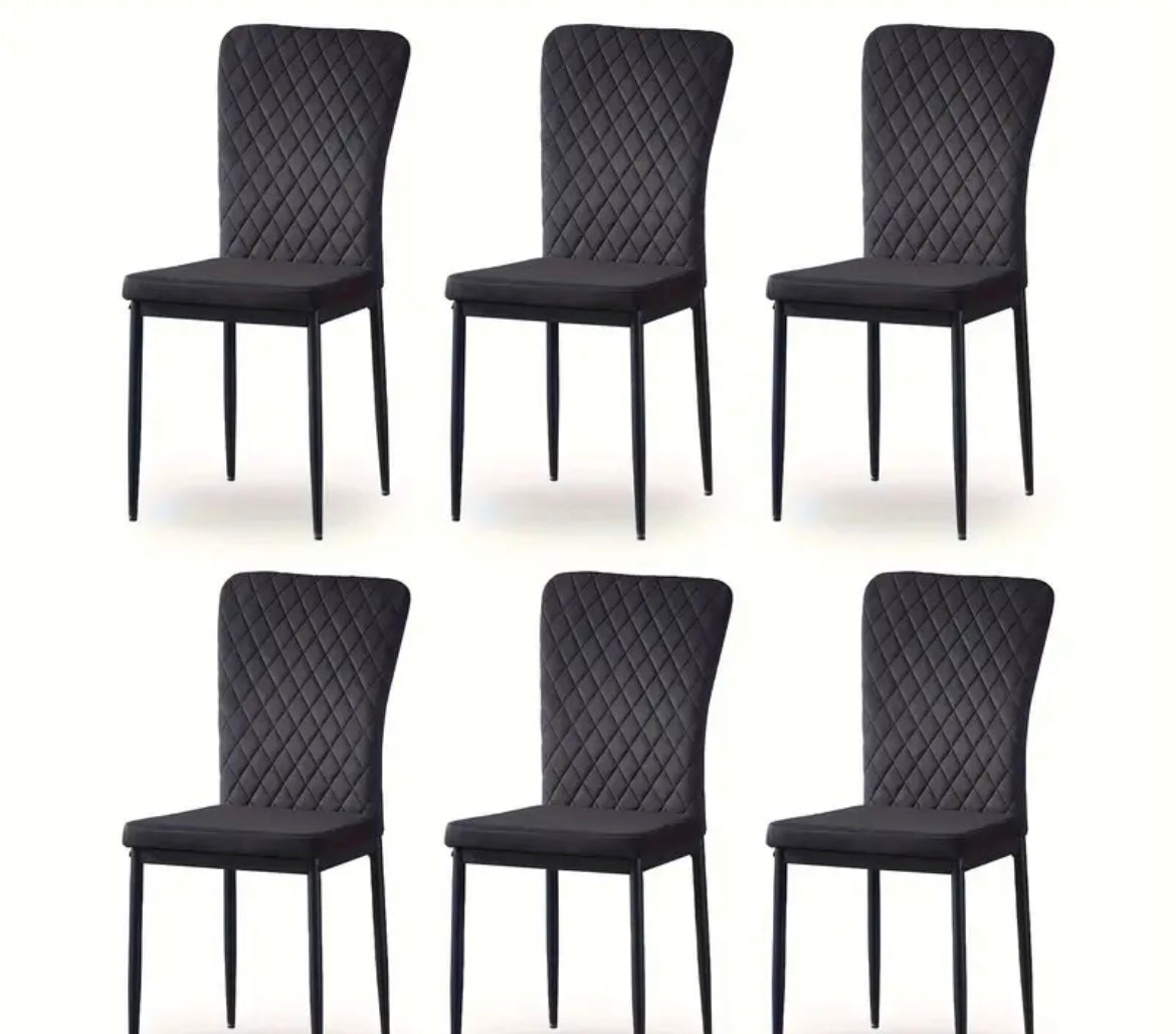 Dining Chairs Set of 6- Velvet Armless High Back Upholstered Soft Seat with Black Metal Legs for Dining Room, Kitchen Room