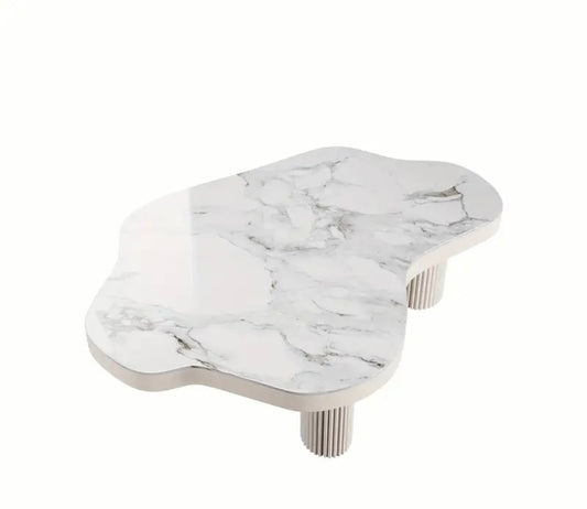 White Marble look stone Cloud Shaped Coffee Table, 3 Legs Supported ,Living Room
