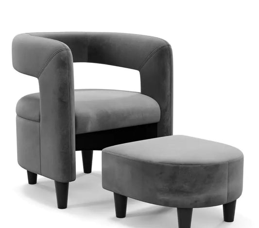 Grey Barrel Accent Upholstered Velvet Armchair and Ottoman Set