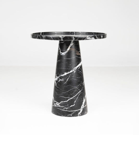 Black Marble Pedestal Cone Side Table