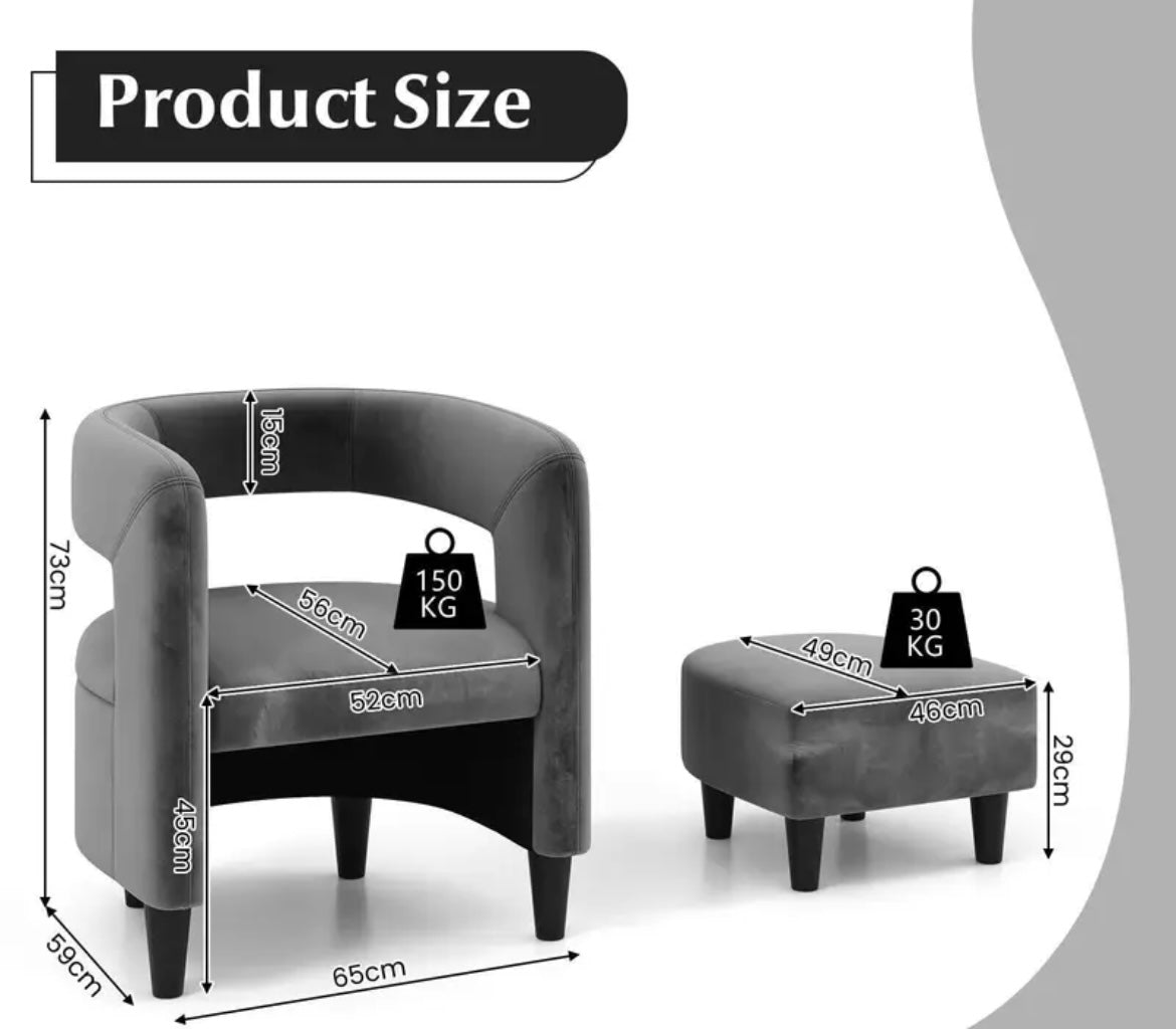 Grey Barrel Accent Upholstered Velvet Armchair and Ottoman Set