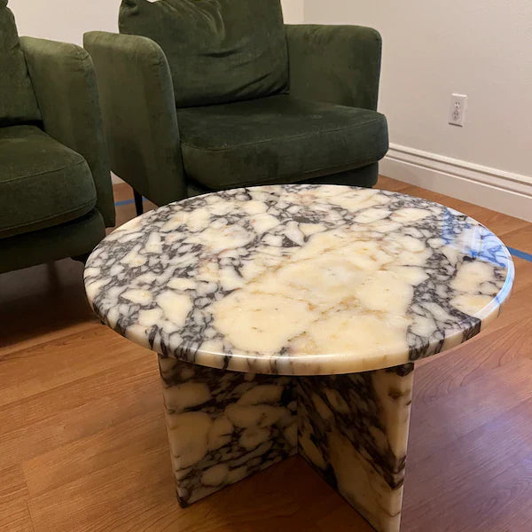 Soho Calacatta Viola Marble Round Top Coffee Table Handmade from Real Marble