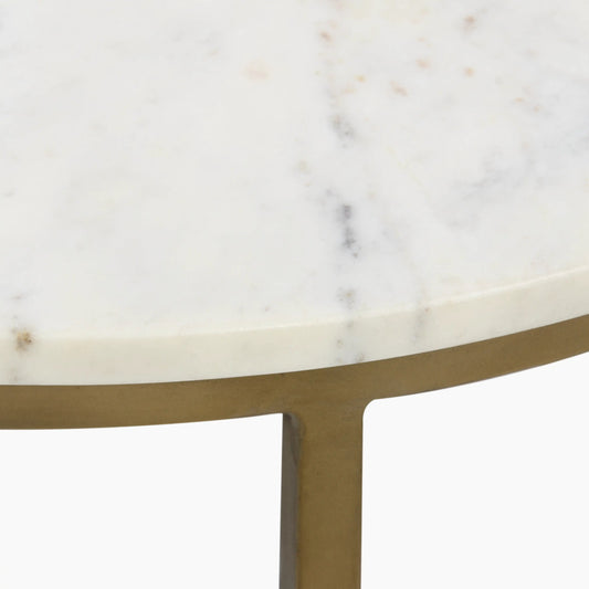 Set Of 3 Round White Marble Top Nesting Side Tables With Gold Legs