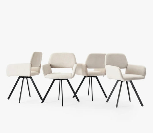 Sets of Scandinavian Swivel Dining Chairs - Beige Upholstered Armchairs