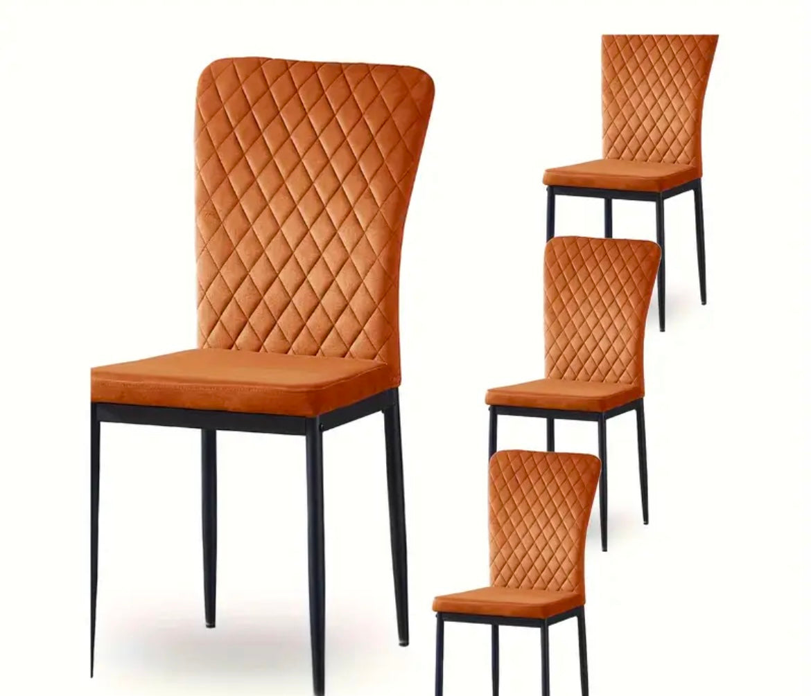 Dining Chairs Set of 6- Velvet Armless High Back Upholstered Soft Seat with Black Metal Legs for Dining Room, Kitchen Room