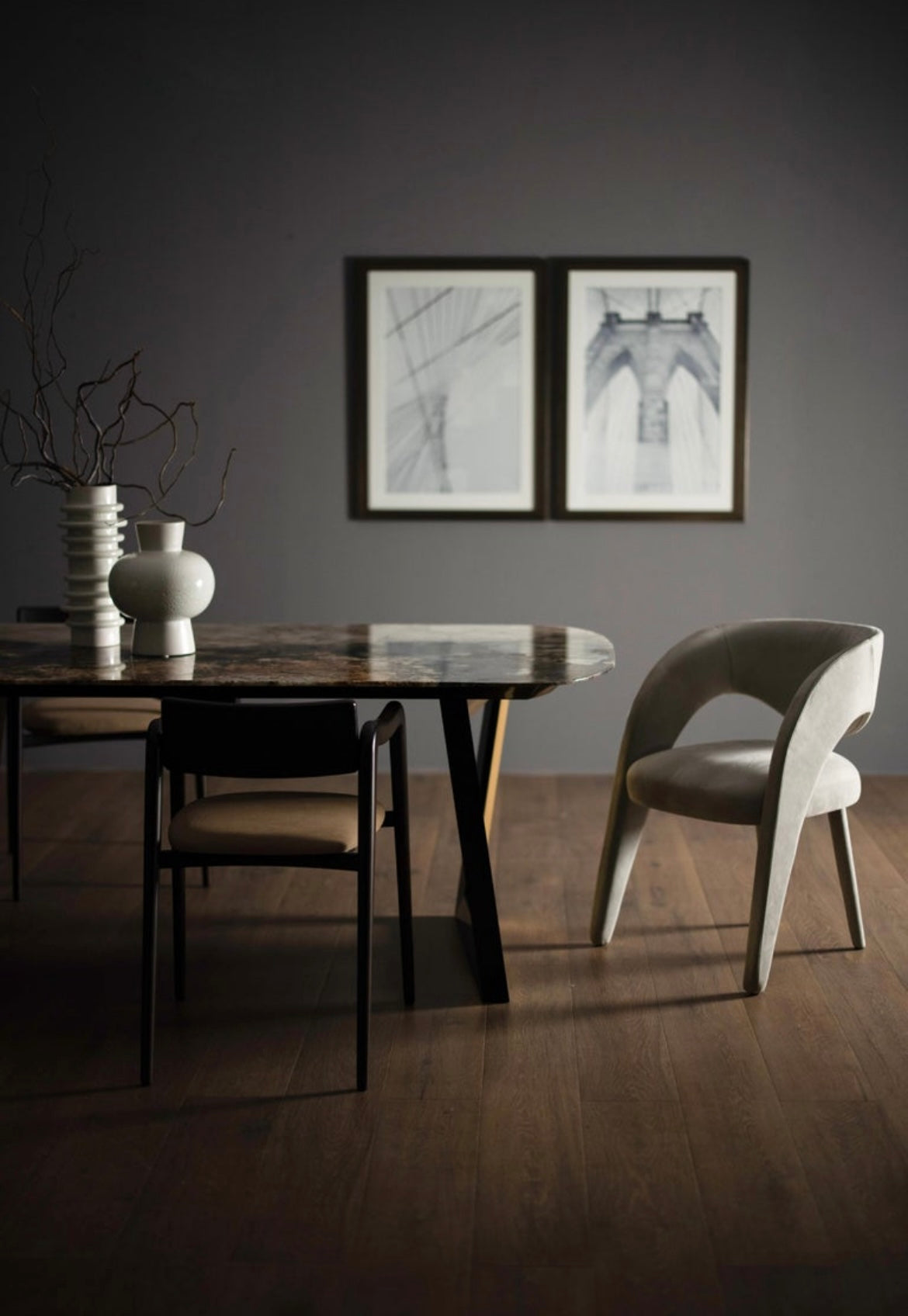 Modern Laurence Dining Chairs, Velvet Leather Handmade in Portugal