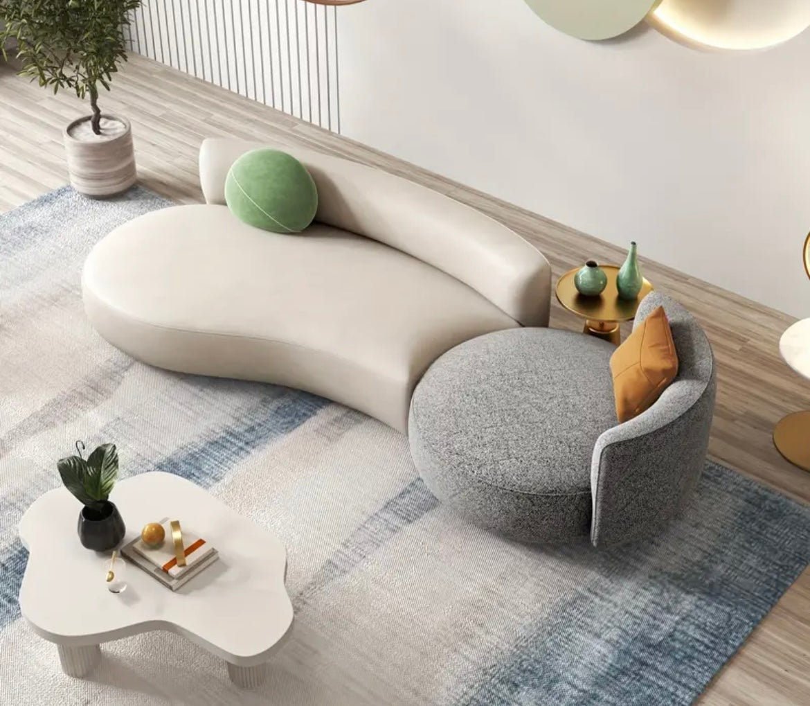 White Marble look stone Cloud Shaped Coffee Table, 3 Legs Supported ,Living Room