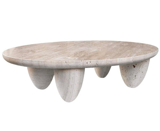 Organic Modern Round Travertine Coffee Table Travertine