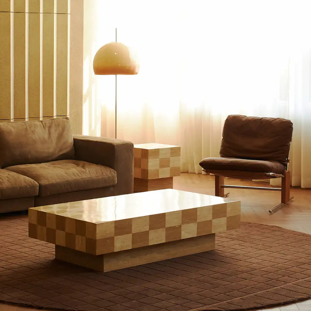 Natural Travertine Rectangle Check Coffee Table