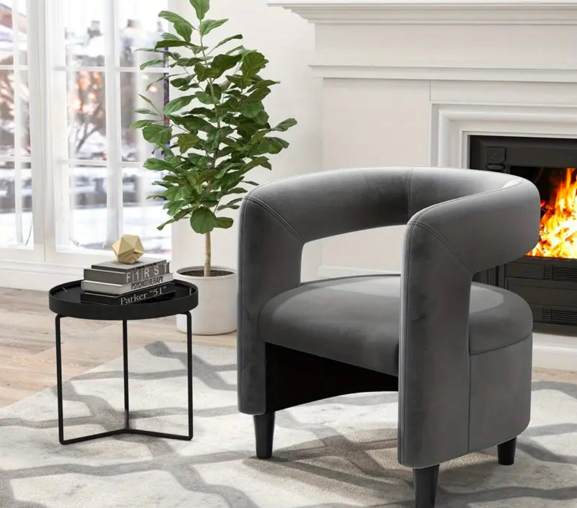 Grey Barrel Accent Upholstered Velvet Armchair and Ottoman Set