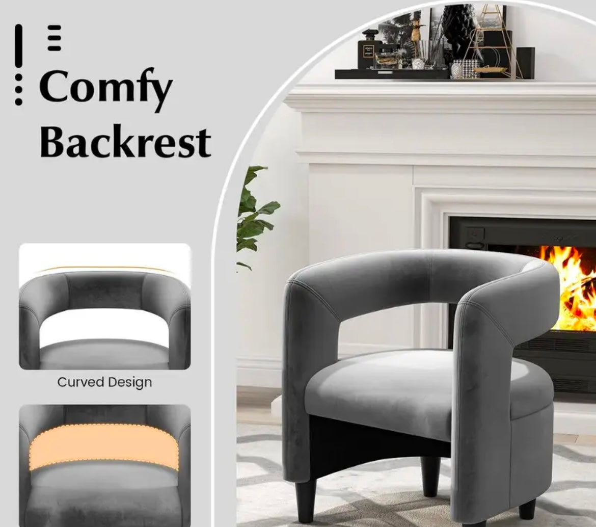 Grey Barrel Accent Upholstered Velvet Armchair and Ottoman Set