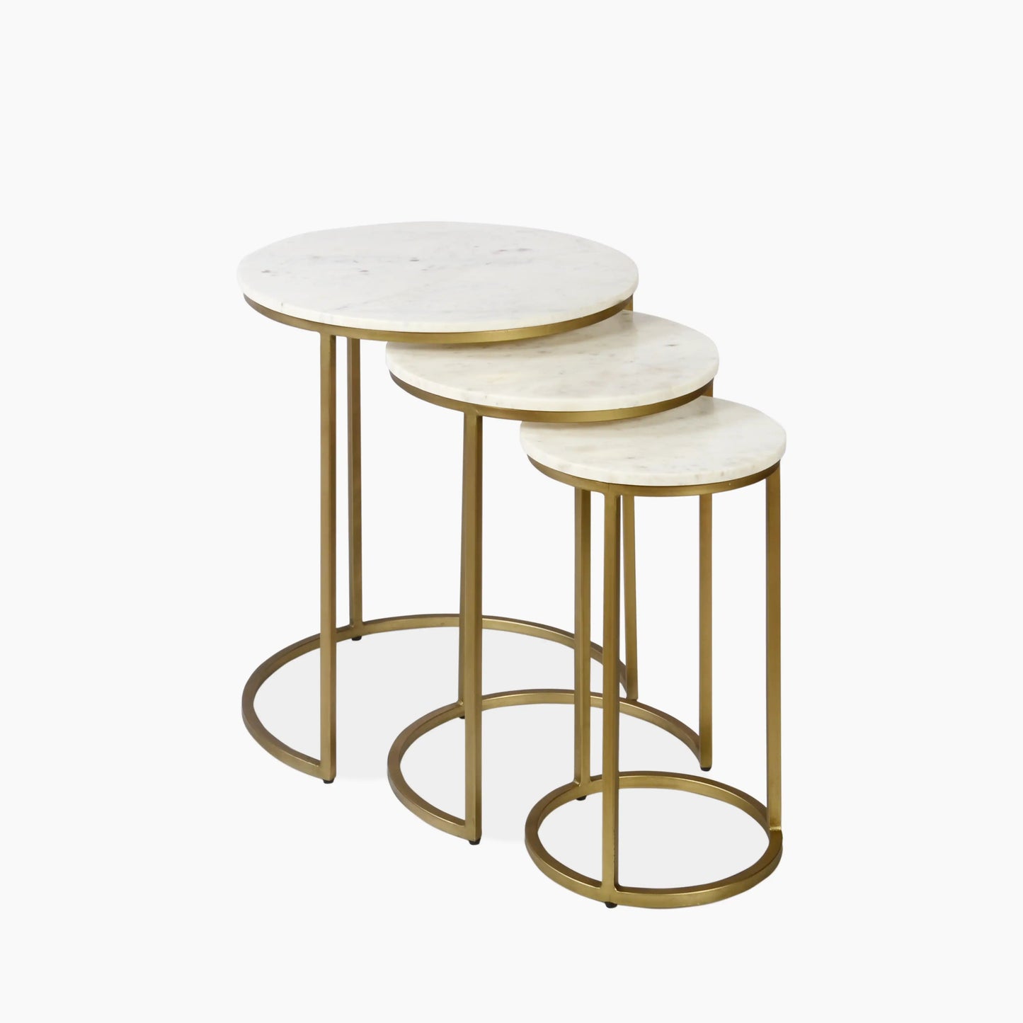 Set Of 3 Round White Marble Top Nesting Side Tables With Gold Legs