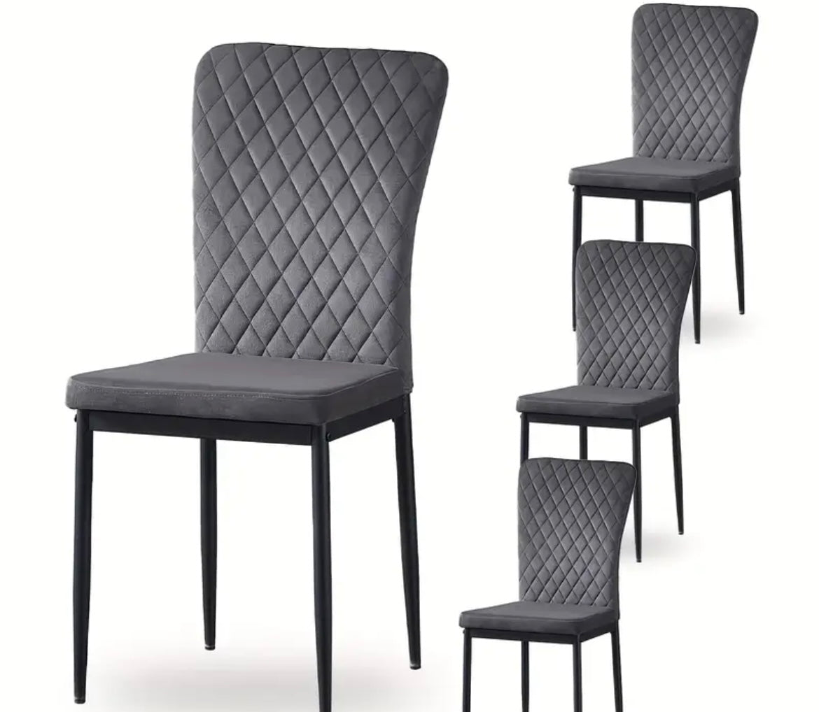 Dining Chairs Set of 6- Velvet Armless High Back Upholstered Soft Seat with Black Metal Legs for Dining Room, Kitchen Room