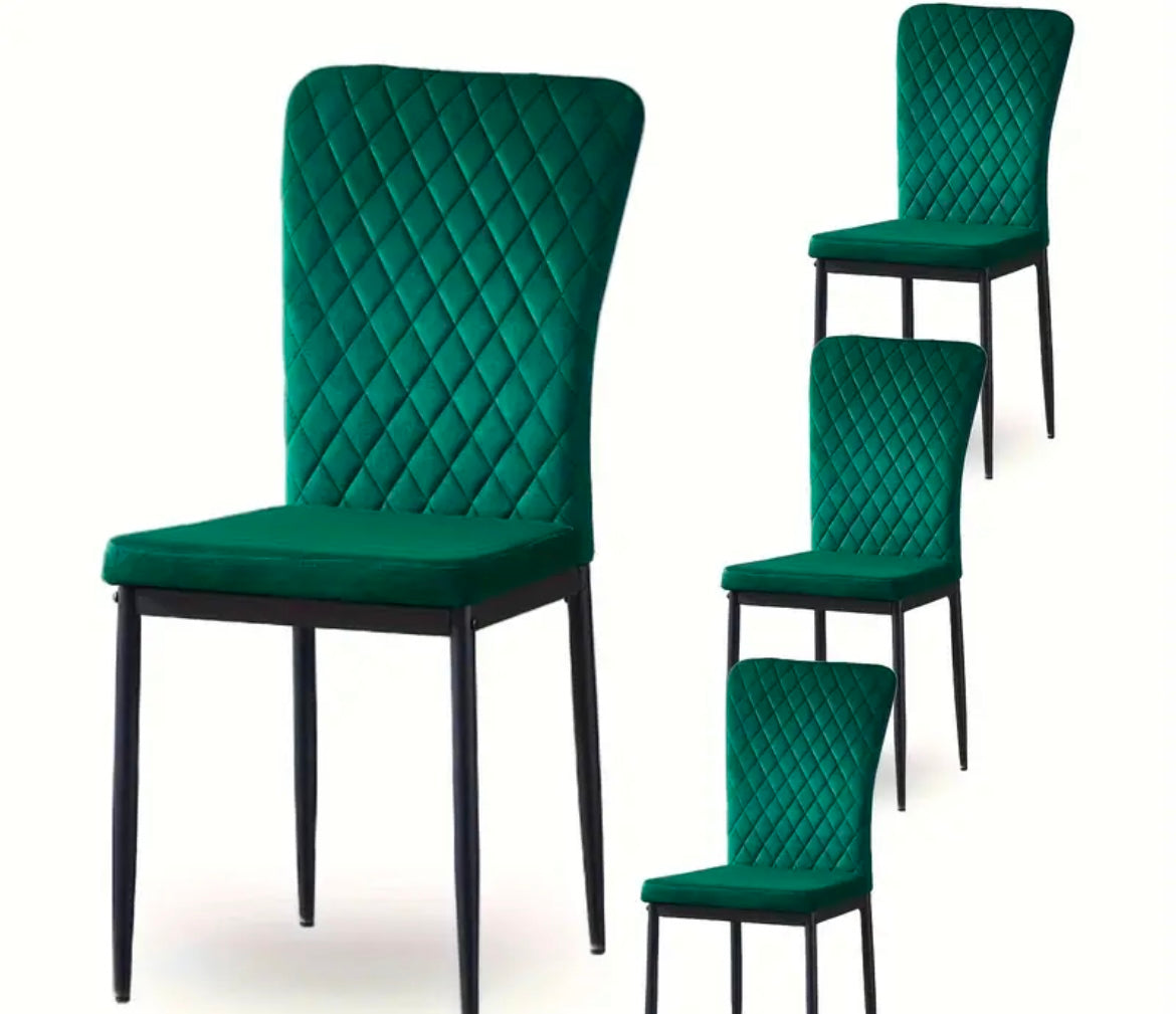 Dining Chairs Set of 6- Velvet Armless High Back Upholstered Soft Seat with Black Metal Legs for Dining Room, Kitchen Room