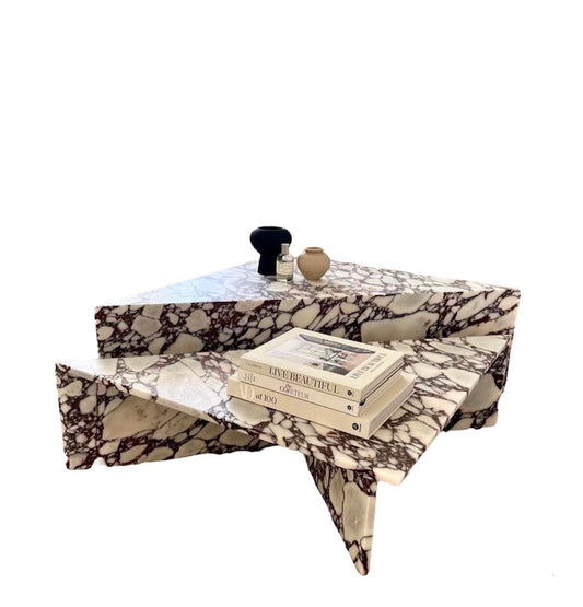 Triangular Calcatta Marble Coffee Table Set