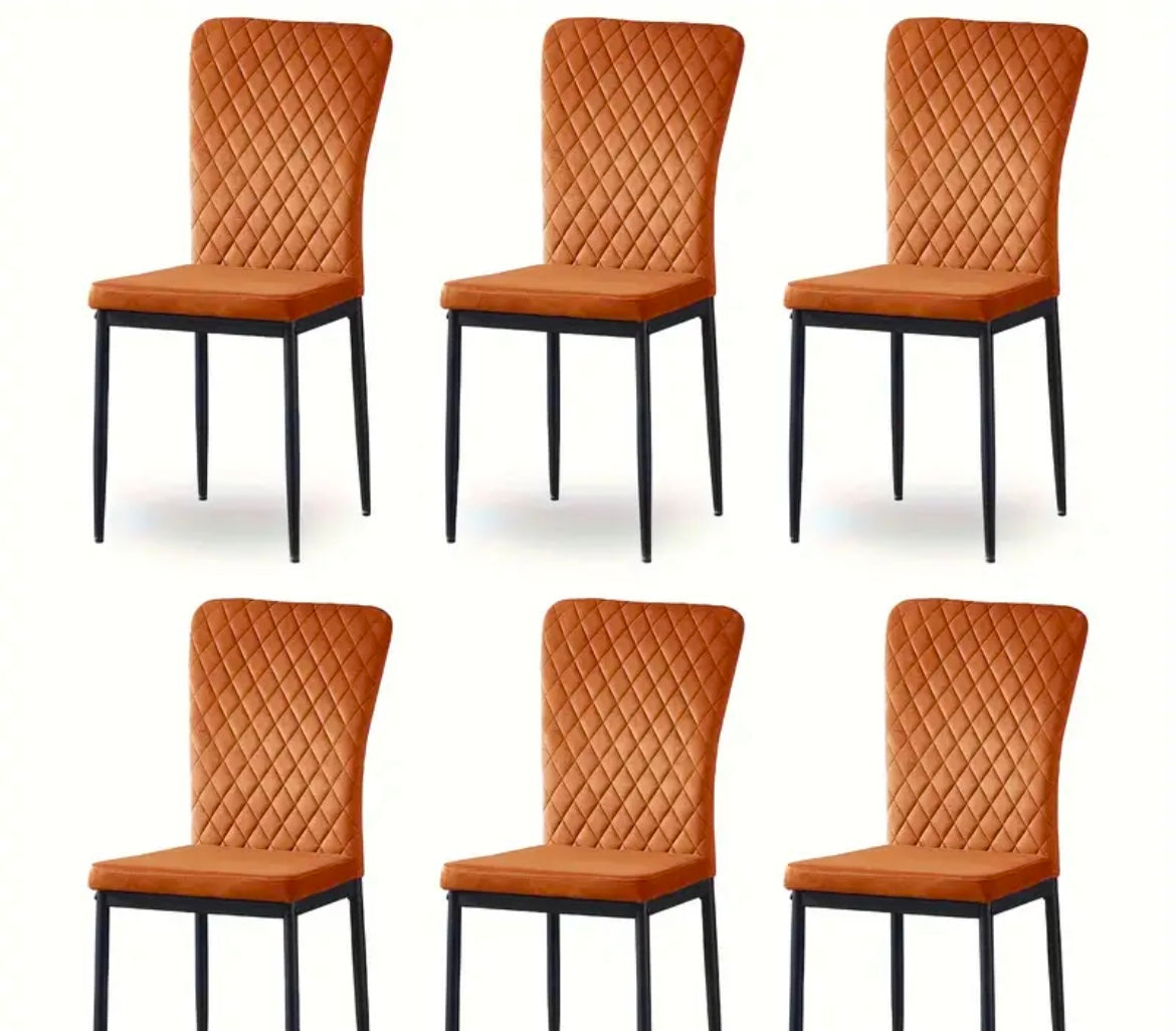 Dining Chairs Set of 6- Velvet Armless High Back Upholstered Soft Seat with Black Metal Legs for Dining Room, Kitchen Room