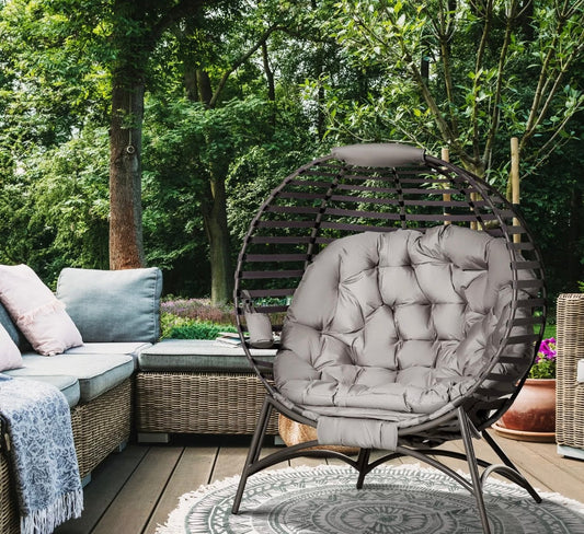 Large Standing Egg Chair with Soft Cushion Steel Garden Basket Chair for Outdoor, Brown