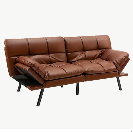 2 Seat Convertible Brown Loveseat Sofa Bed Memory Foam