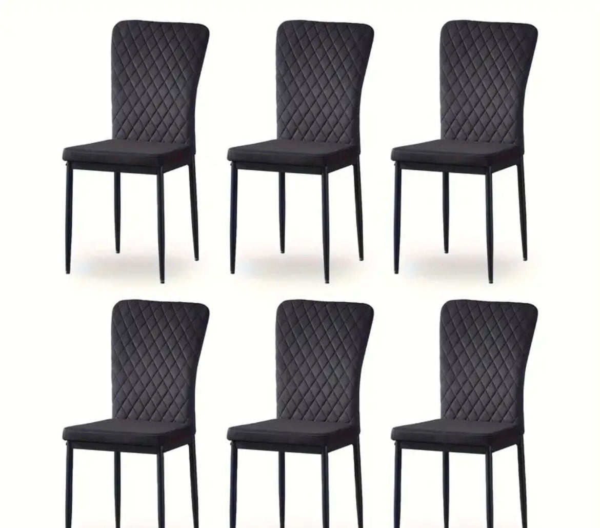 Dining Chairs Set of 6- Velvet Armless High Back Upholstered Soft Seat with Black Metal Legs for Dining Room, Kitchen Room