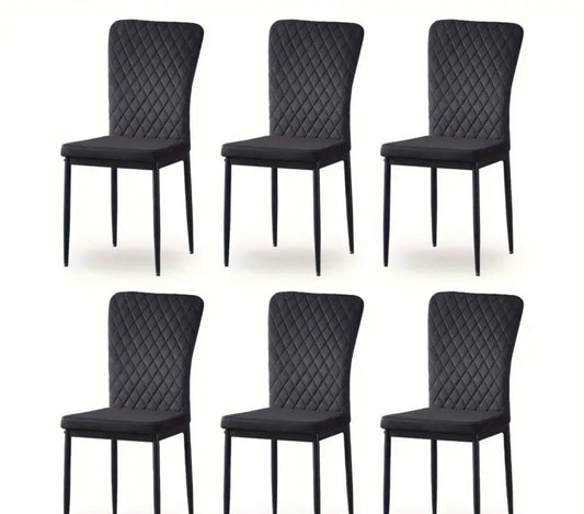 Dining Chairs Set of 6- Velvet Armless High Back Upholstered Soft Seat with Black Metal Legs for Dining Room, Kitchen Room