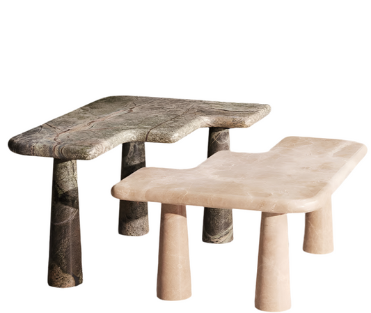 Soho Home Jada Coffee Table Set, Light Emperador and Verde Bosque Marble