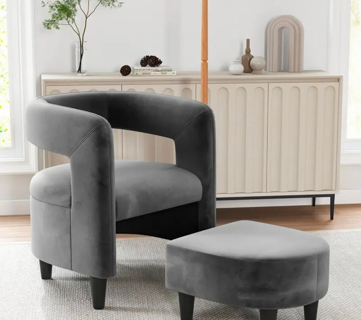 Grey Barrel Accent Upholstered Velvet Armchair and Ottoman Set
