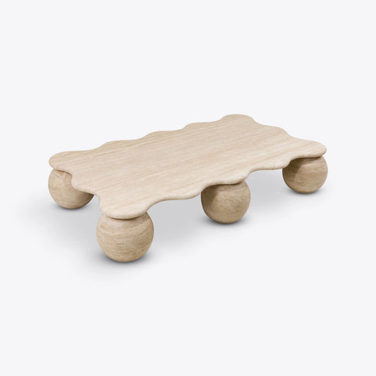 Travertine Sphere Base, Rectangle Shaped Coffee Table